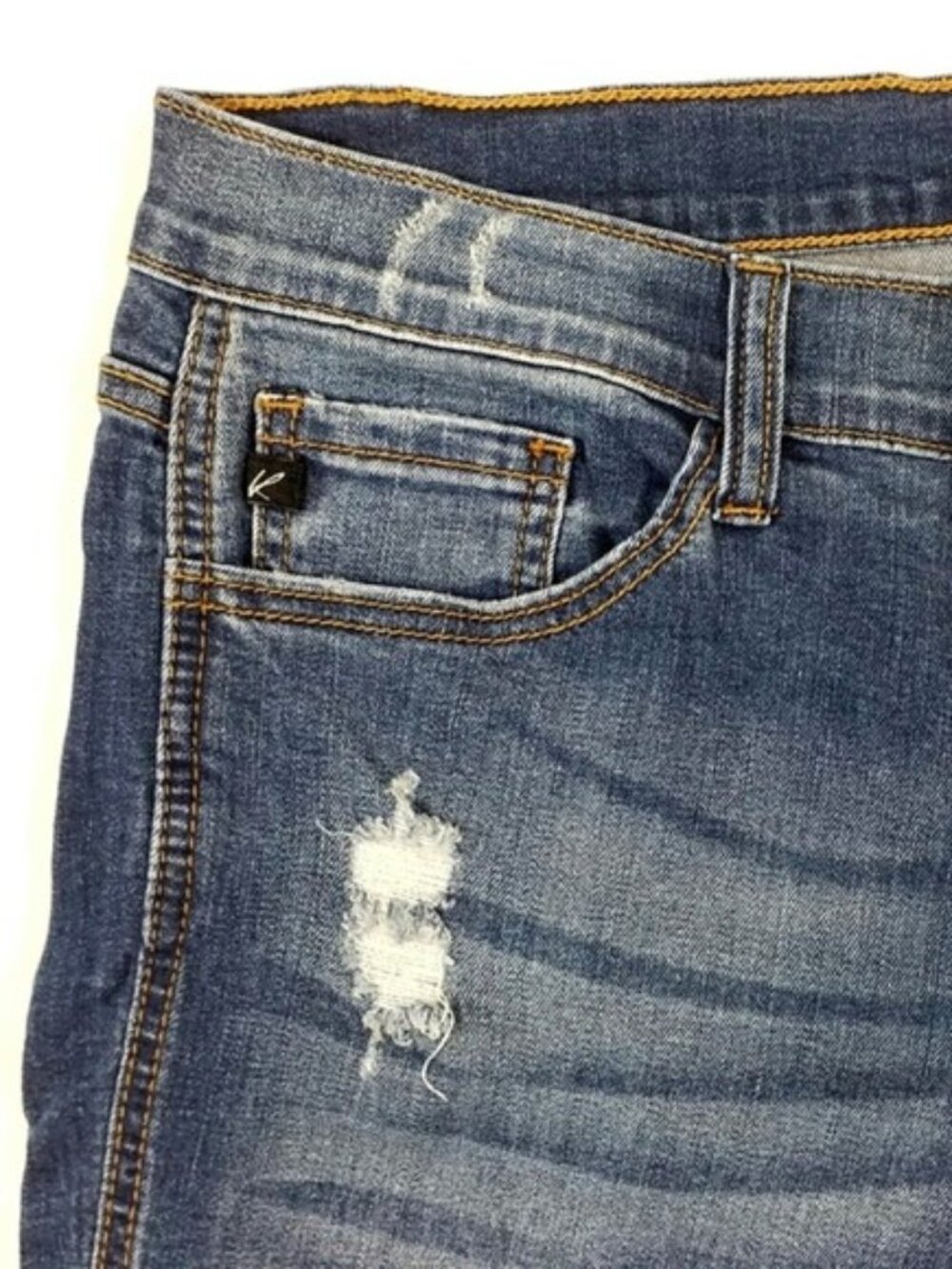 KanCan Medium Wash Mid Rise Distressed Split Hem Ankle Skinny Jeans Womens 15/31 - Picture 7 of 15